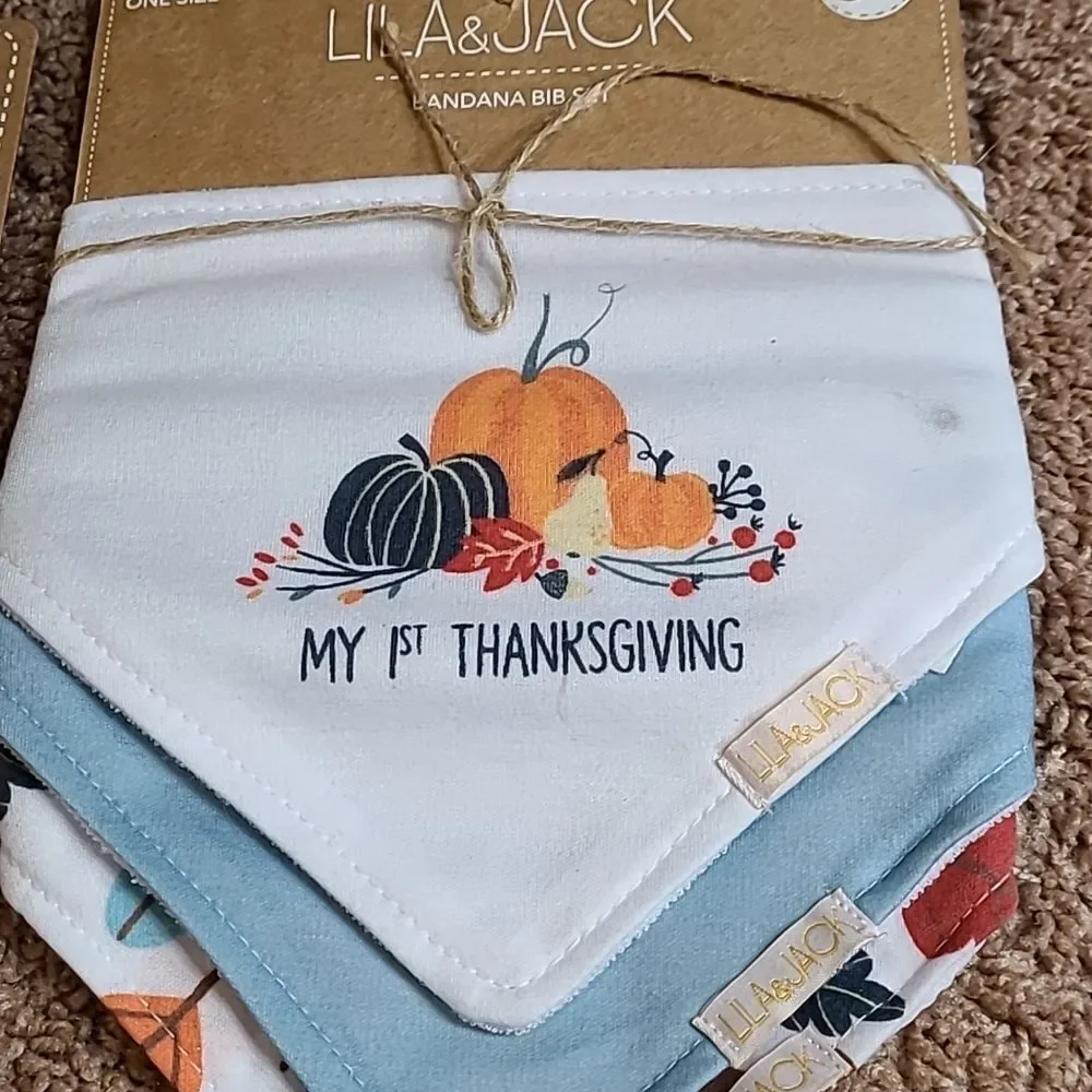 Lila & Jack 2 Sets, one w/3 Thanksgiving Bibs, and second set of booties…